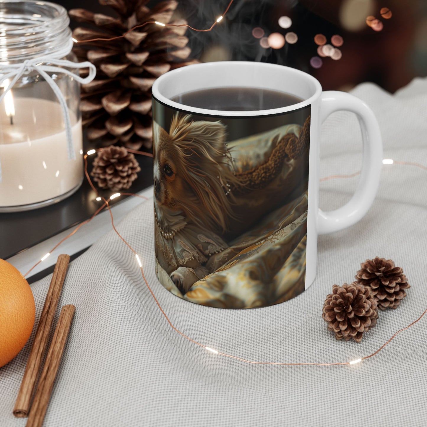 Papillon Noblewoman Mug – Fancy Dog Portrait Coffee Cup - Pikipa