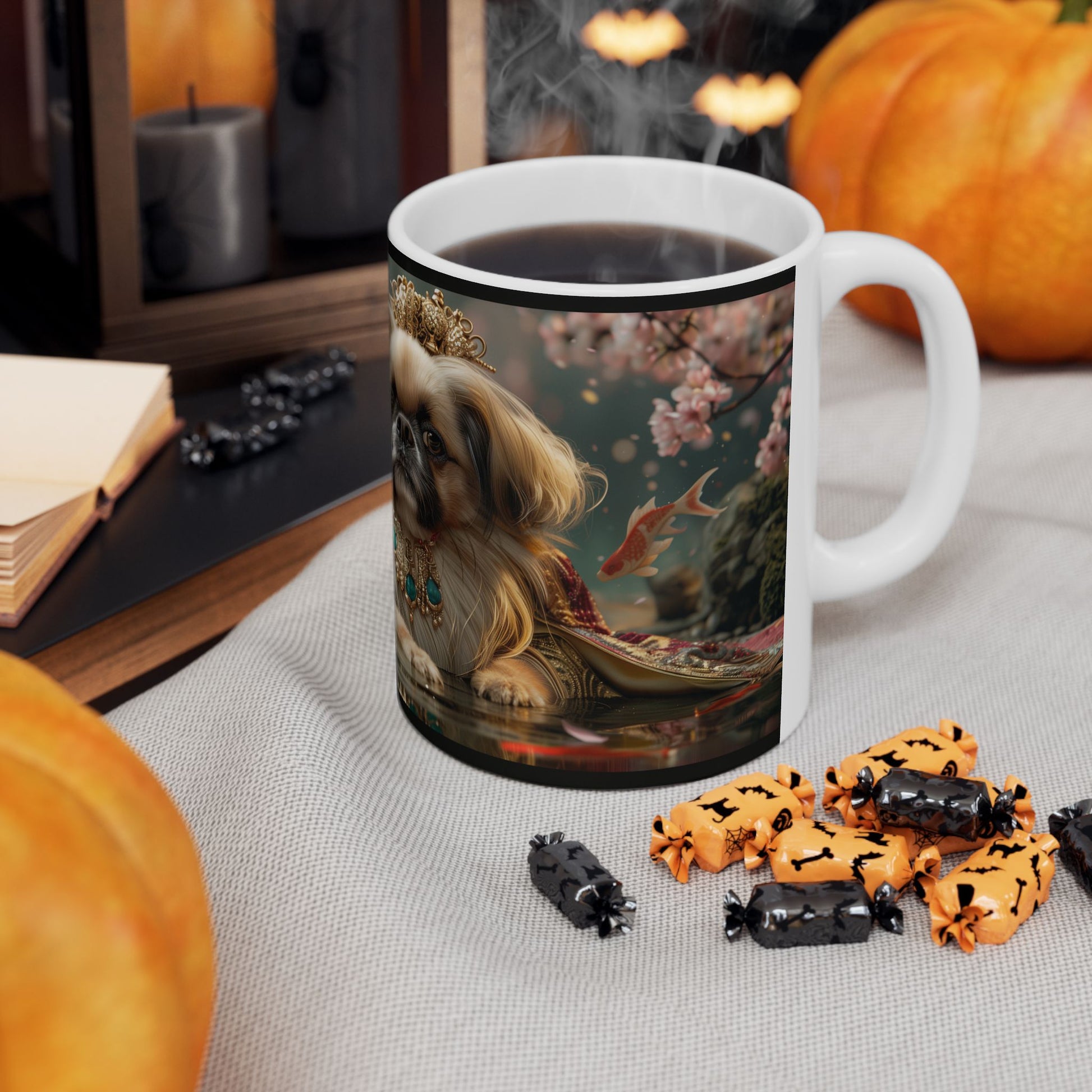 Pekingese Empress Mug – Aristocratic Dog Portrait Coffee Cup - Pikipa