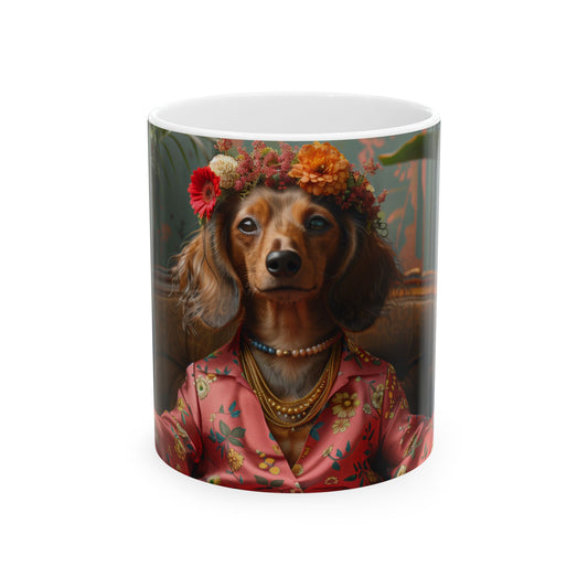 Longhaired Dachshund Mug – Bohemian Queen Dog Coffee Cup - Pikipa