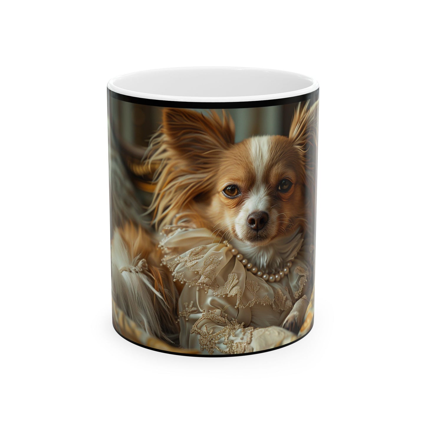 Papillon Noblewoman Mug – Fancy Dog Portrait Coffee Cup - Pikipa
